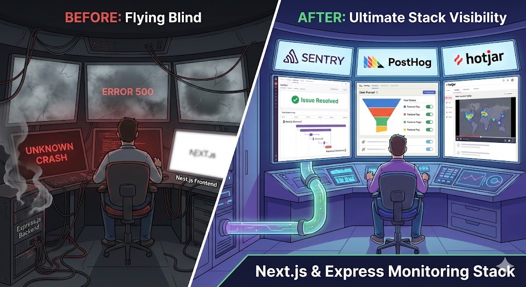 Stop Flying Blind: Monitoring Stack for Next.js and Express (Sentry, PostHog, Hotjar)